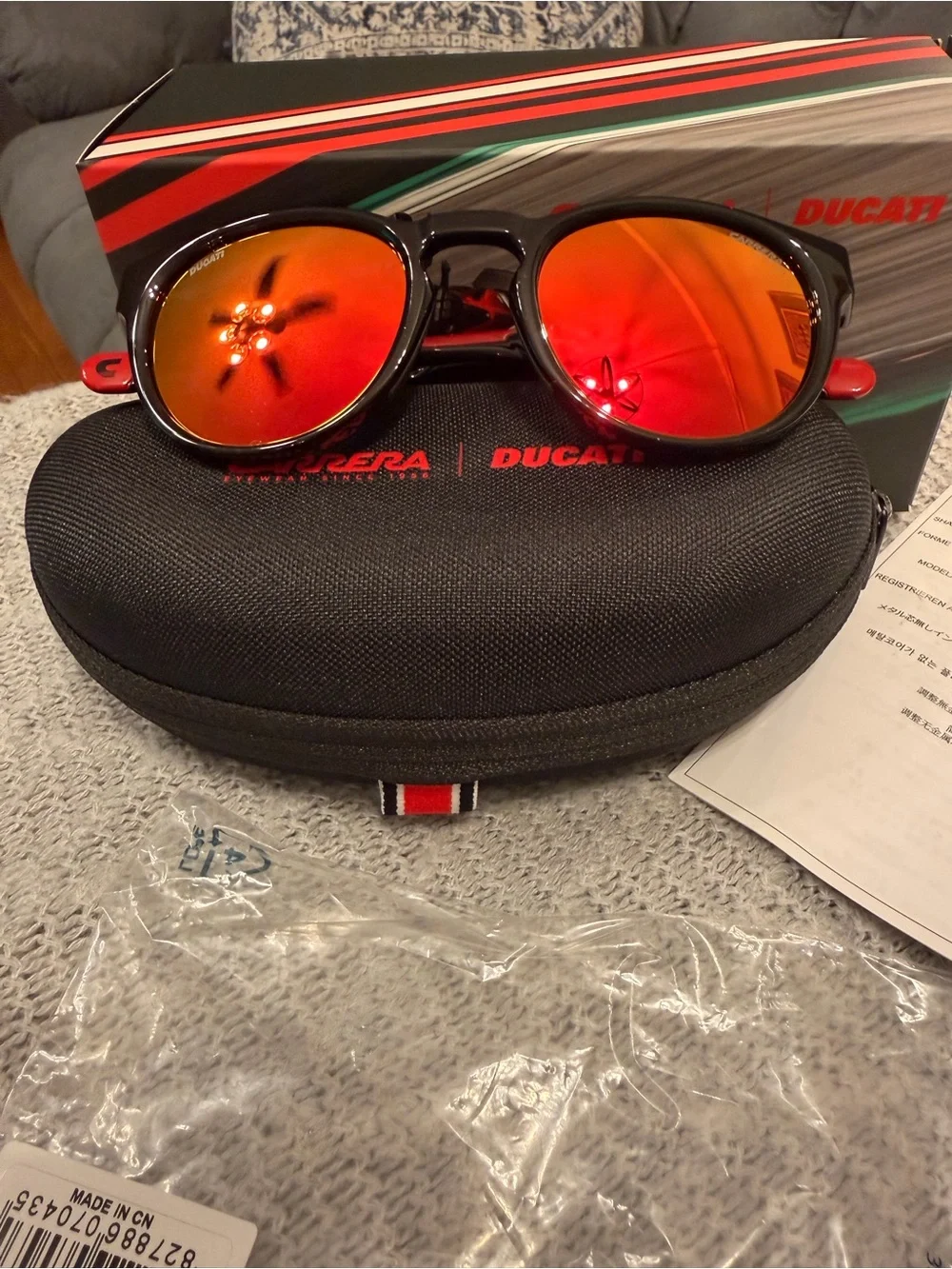 Carrera Men's Black Frames with Red Mirrored Lenses
